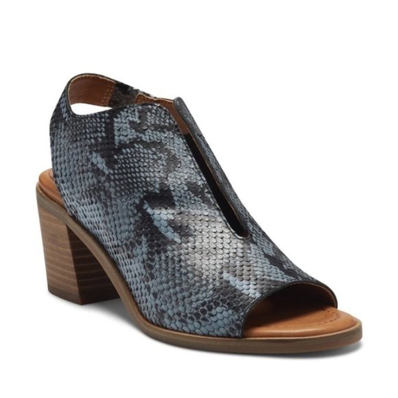 Lucky Brand Rhazy Blue Snake Skin Print Slingback Sandals Heels Size 6.5 - Picture 1 of 11